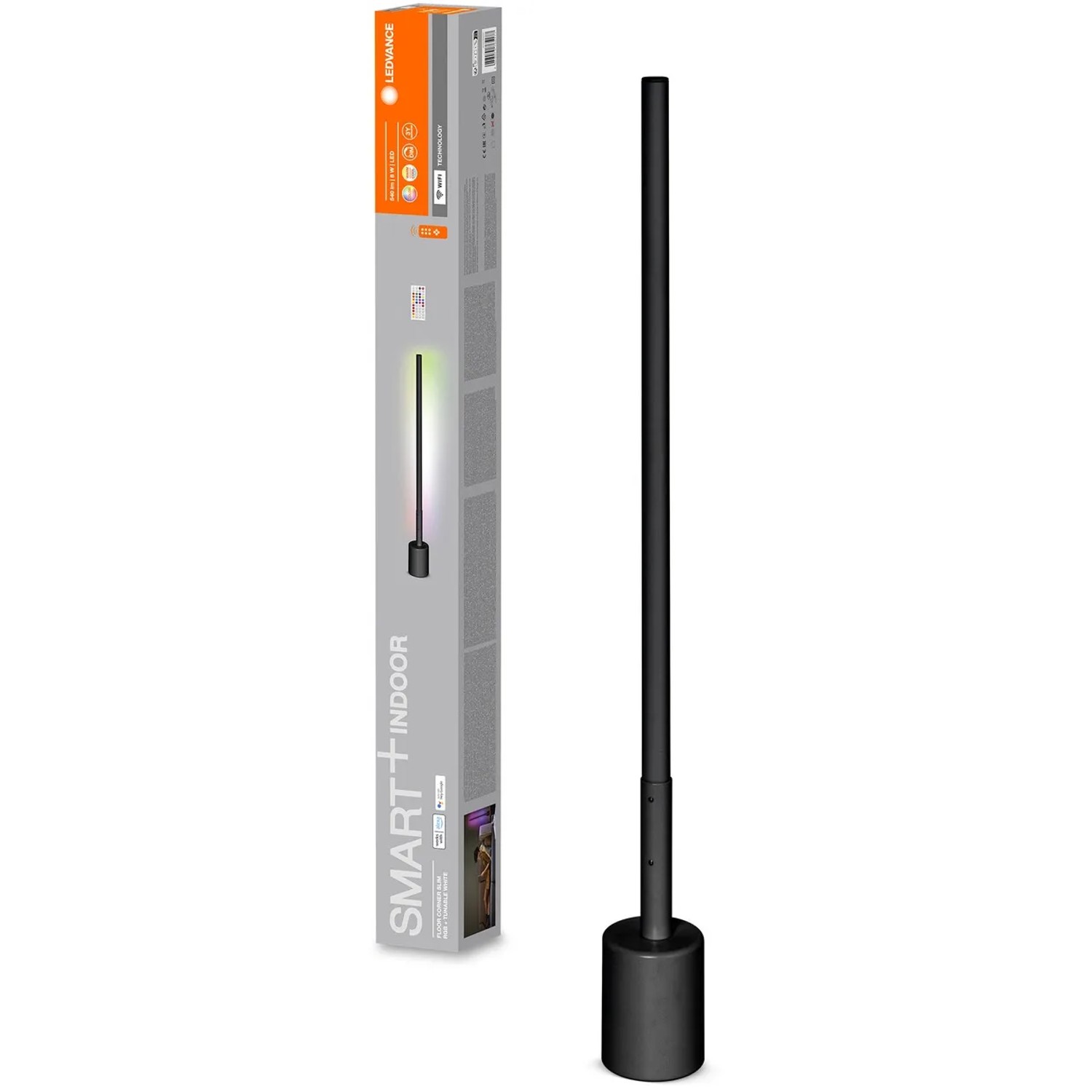 Ledvance Smart+ WiFi Stehleuchte, schlanke, schwarze Eckleuchte mit 80 cm Höhe.