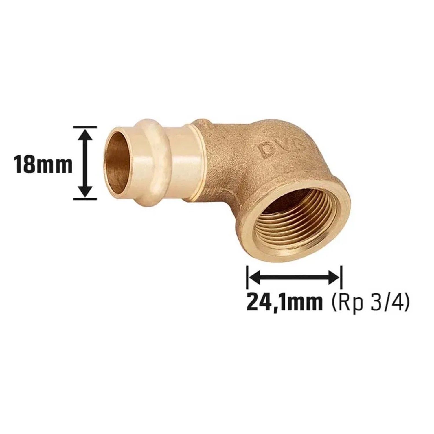 Rotguss Presswinkel 90 Grad, 18 mm x 24,1 mm (Rp 3/4), für Kupferrohre in Heizung und Sanitär.