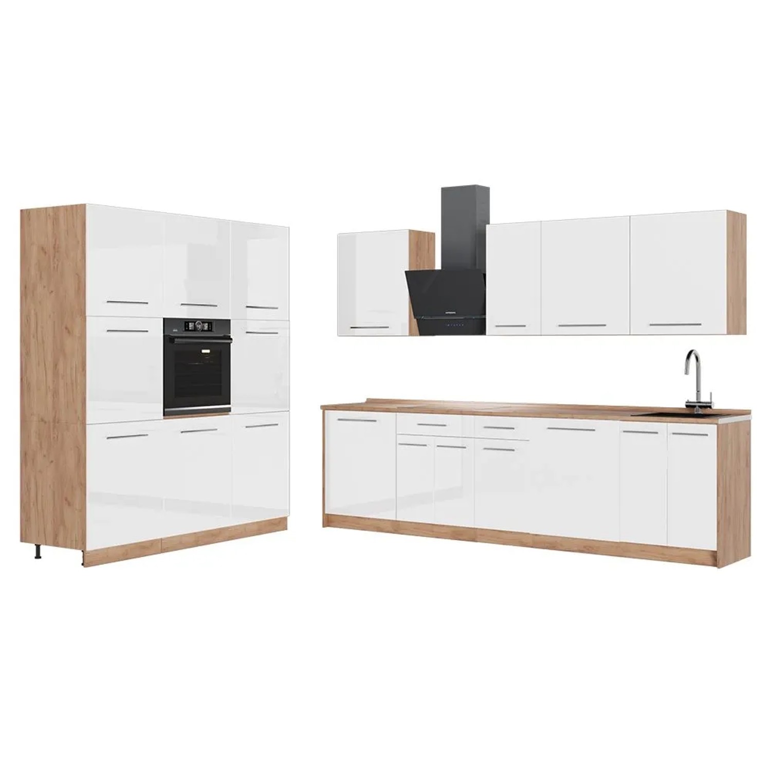 Vicco Küchenzeile Fame-Line Weiß Hochglanz/Goldkraft Eiche 460 x 207 ohne Arbeitsplatte Art Nr 63808