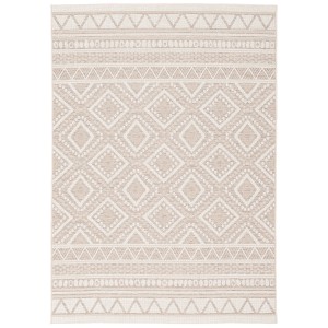 Beiger Outdoor Teppich Ottawa mit Ethno-Muster, 80x150cm. Flachgewebe Teppich für Innen- und Außenbereich.