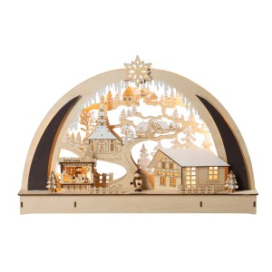 HGD Lichterbogen Seiffen, batteriebetrieben mit Timer, 45x7x29 cm, Weihnachtsdekoration aus Holz mit LED-Beleuchtung.