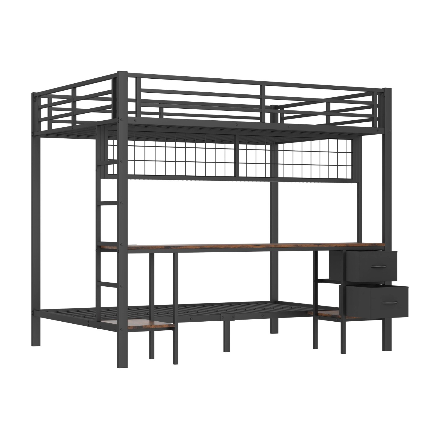 okwish Hochbett 90x200cm mit Schreibtisch und LED Leiste Schwarz ohne Matratze