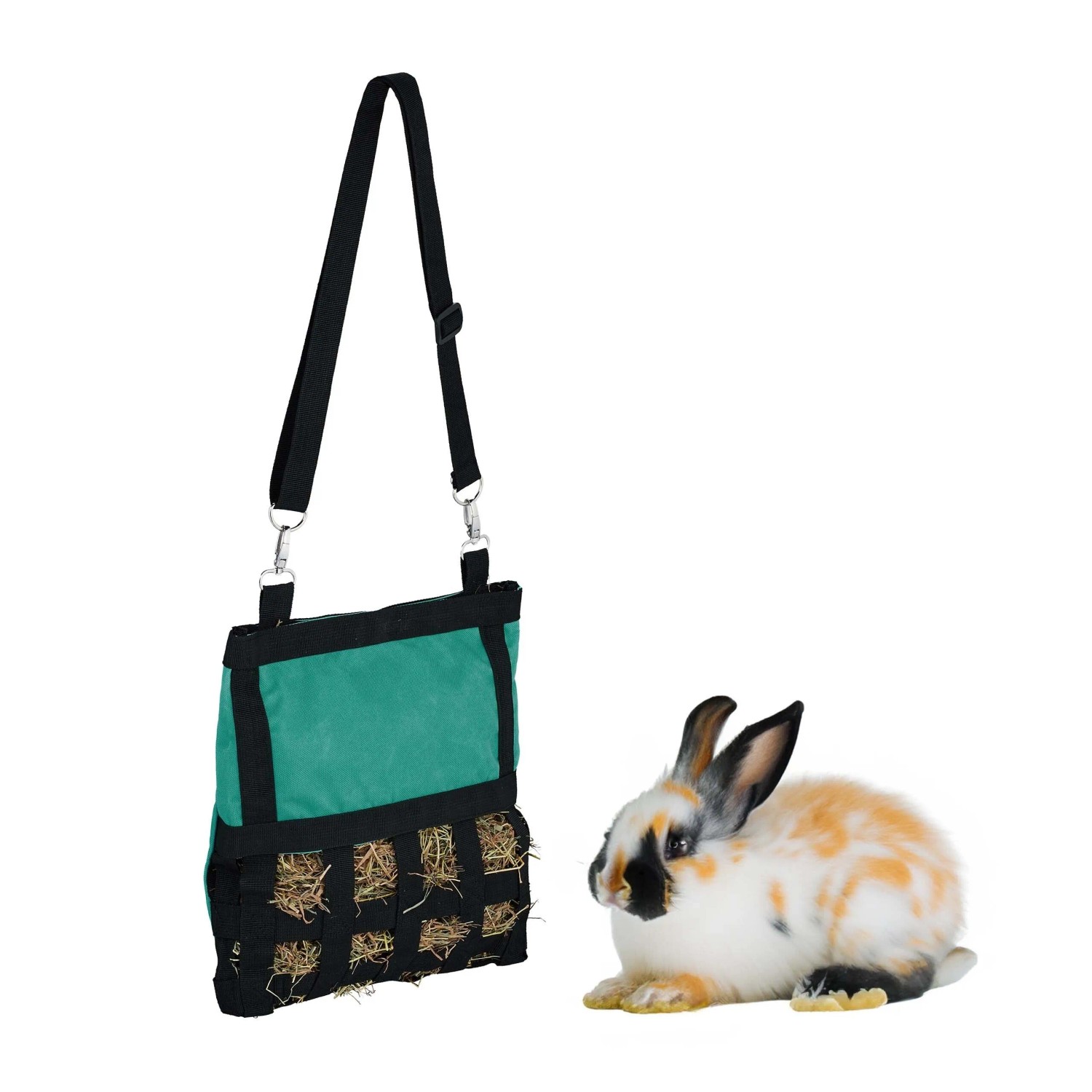 Relaxdays Heutasche für Kleintiere Baumwolle Polyester Grün Grobmaschig Längenverstellbar Abnehmbar 30 cm x 30 cm x 1,5 cm 180 g