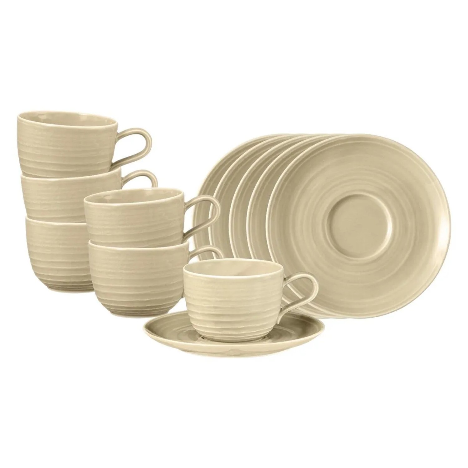 Seltmann Weiden Terra Kaffeetassen mit Untertassen 260 ml 6er Set Sandbeige