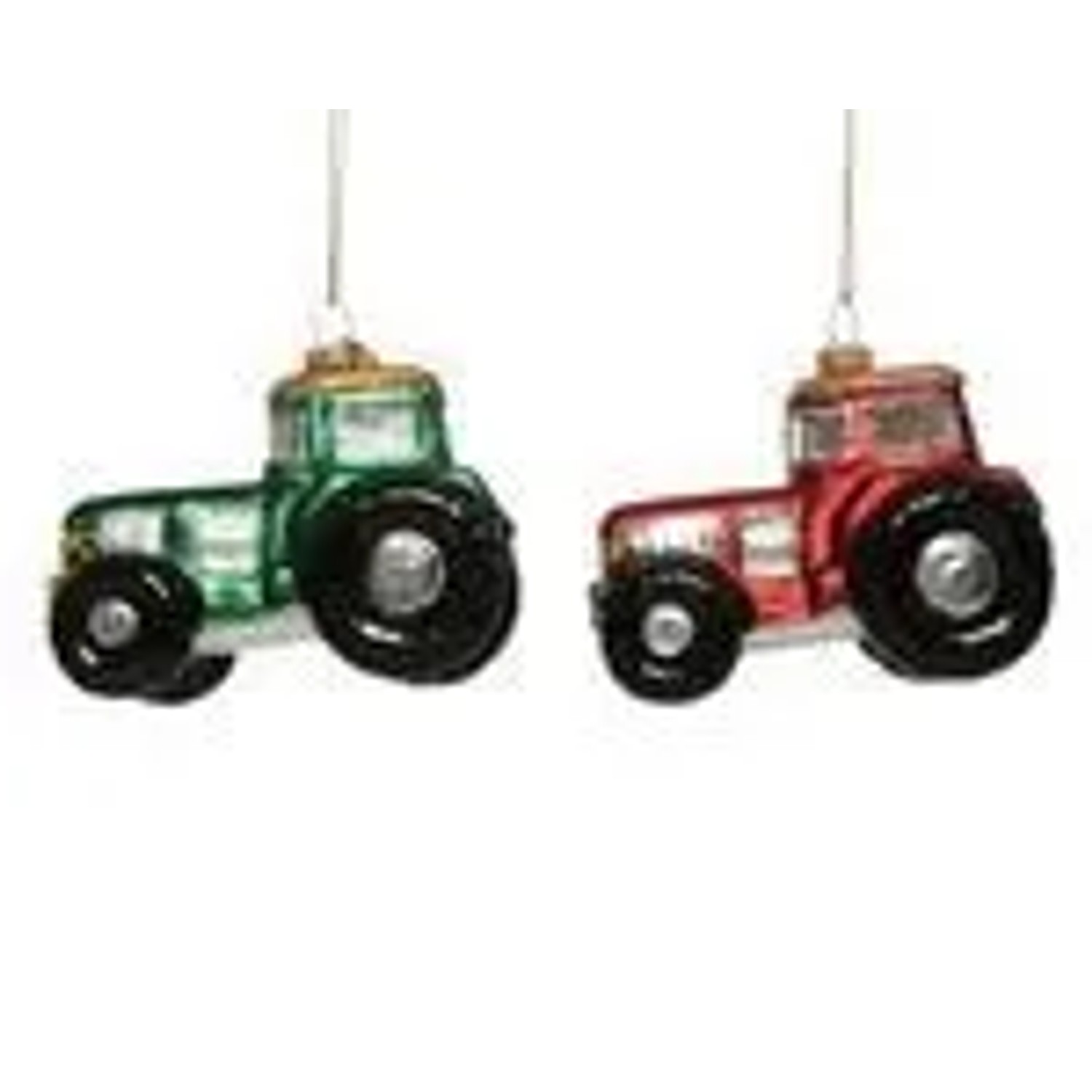 Kaemingk Christbaumschmuck Traktor Glas 9 cm Gruen  Rot 1 Stueck Zufallsprinzip