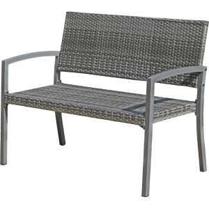 Dunkelgraue 2-Sitzer Parkbank Sanremo aus Polyrattan mit Aluminiumgestell. Gartenbank für 2 Personen.