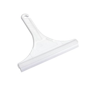 Wenko Duschabzieher aus Kunststoff, weiß, mit Haken zum Aufhängen. Badhelfer für streifenfreie Oberflächen.