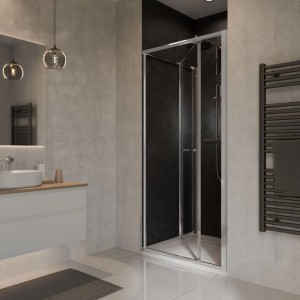 Schulte ExpressPlus Nischendusche Sunny mit klarem ESG-Glas und glänzenden Chromprofilen in modernem Bad.