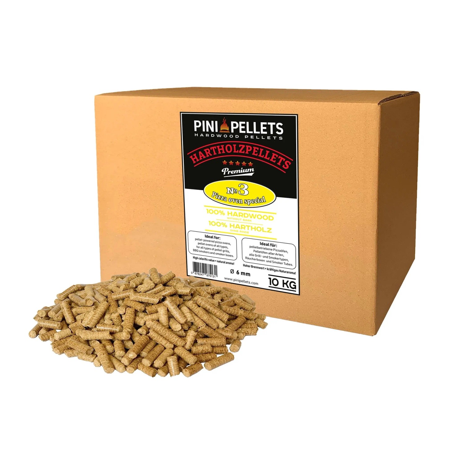 PINI Hartholz Pellets 10 kg Pizza Ofen Spezial №3  für pelletbetriebene Pizzaöfen Grill Smoker Räucherboxen Smokertubes