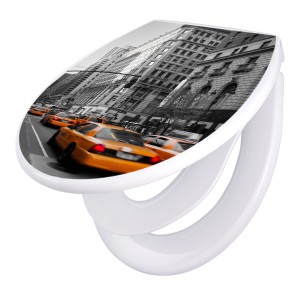 Banjado WC-Sitz Familie mit New York Taxi Motiv, Absenkautomatik, Kindersitz, Polypropylen.