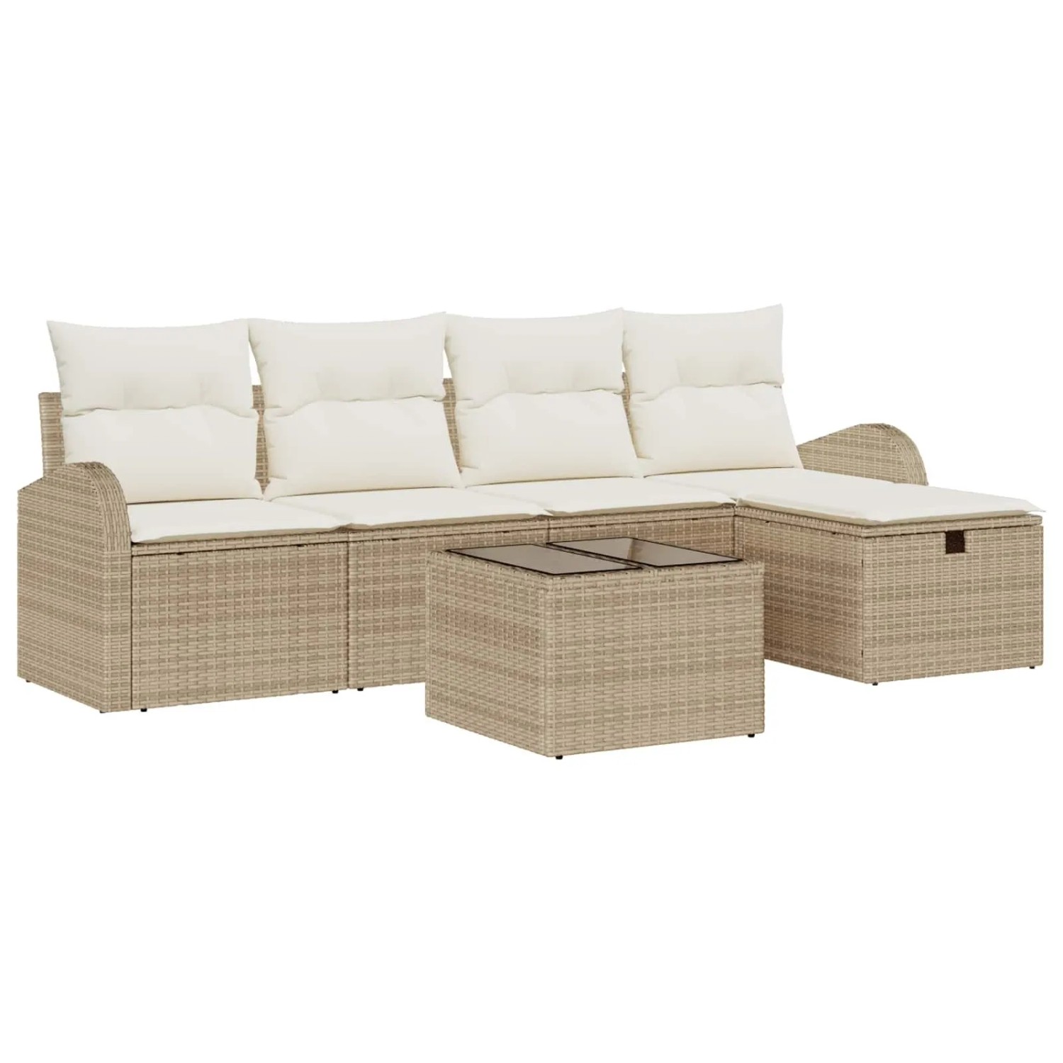 vidaXL Sofa Set mit Kissen mit Speicher Beige und Creme Poly-Rattan 3359070