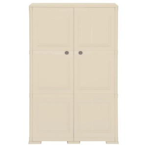 vidaXL Kunststoffschrank in Angora-Weiß mit Holzdesign, ideal für Büro oder Lagerraum.