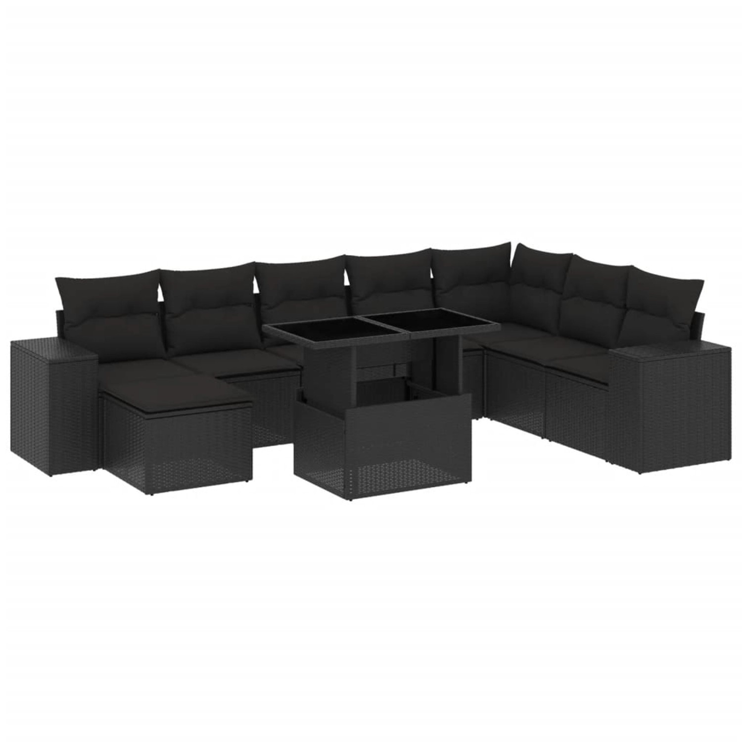 vidaXL 9-Tlg Garten-Sofagarnitur mit Kissen Schwarz Poly Rattan 3269355 günstig online kaufen