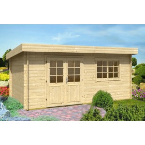 Carlsson Gartenhaus Spree-28 aus Holz mit Pultdach, 480x274 cm. Imprägniertes Gartenhaus mit Doppeltür und Fenster.