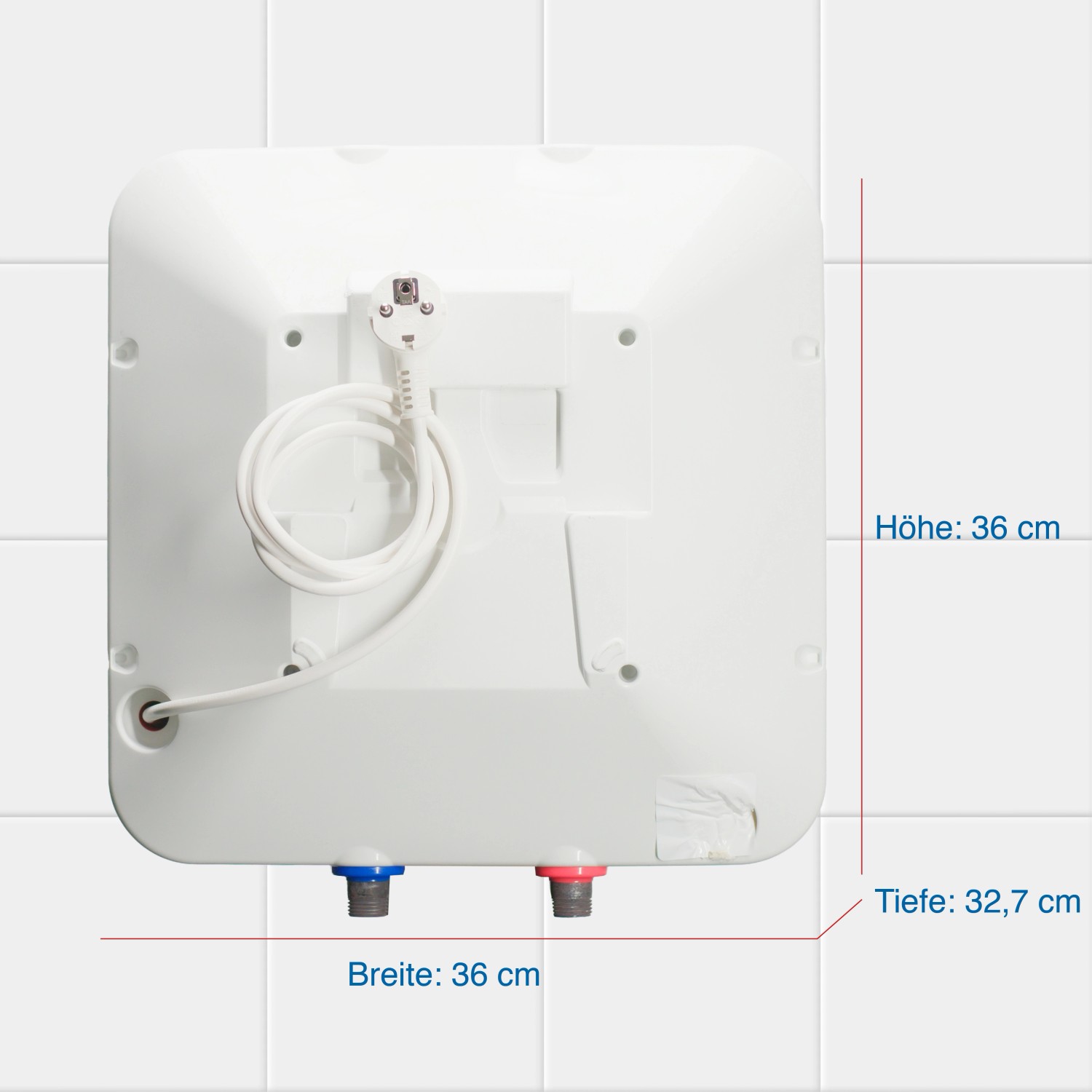 Rückansicht Regent Kleinspeicher REG 15 O, 15 Liter Warmwasserspeicher für die Übertischmontage.