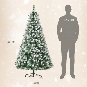 HOMCOM künstlicher Weihnachtsbaum, 180 cm, mit Schnee und Zapfen, Größenangabe.