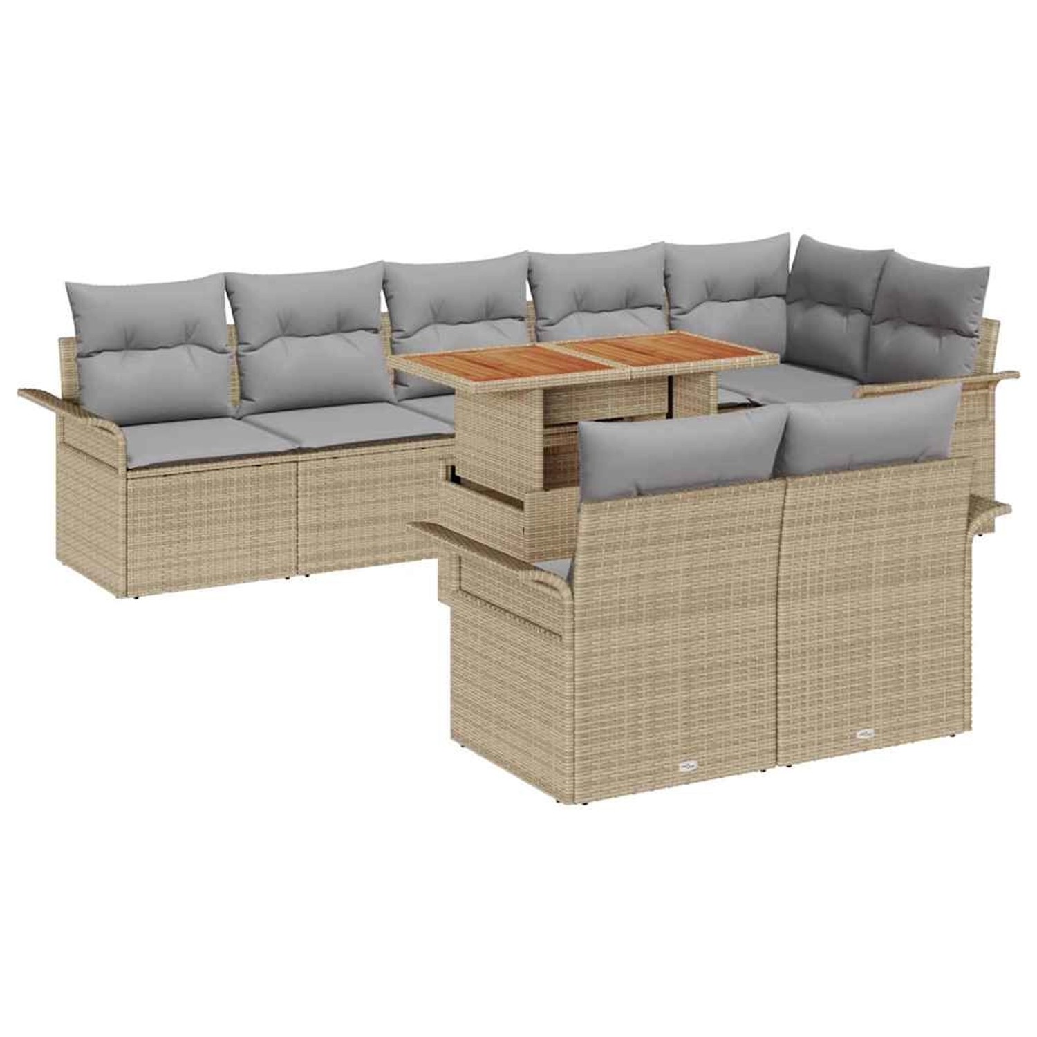vidaXL Garten-Sofa-Set mit Speicher 9-Tlg Beige Poly Rattan 3358086 günstig online kaufen