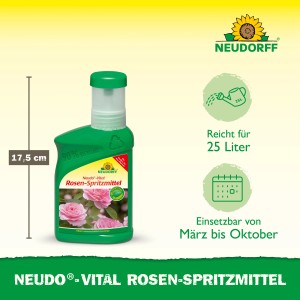 Neudorff Neudo-Vital Rosen-Spritzmittel in grüner Flasche mit Rosenabbildung.