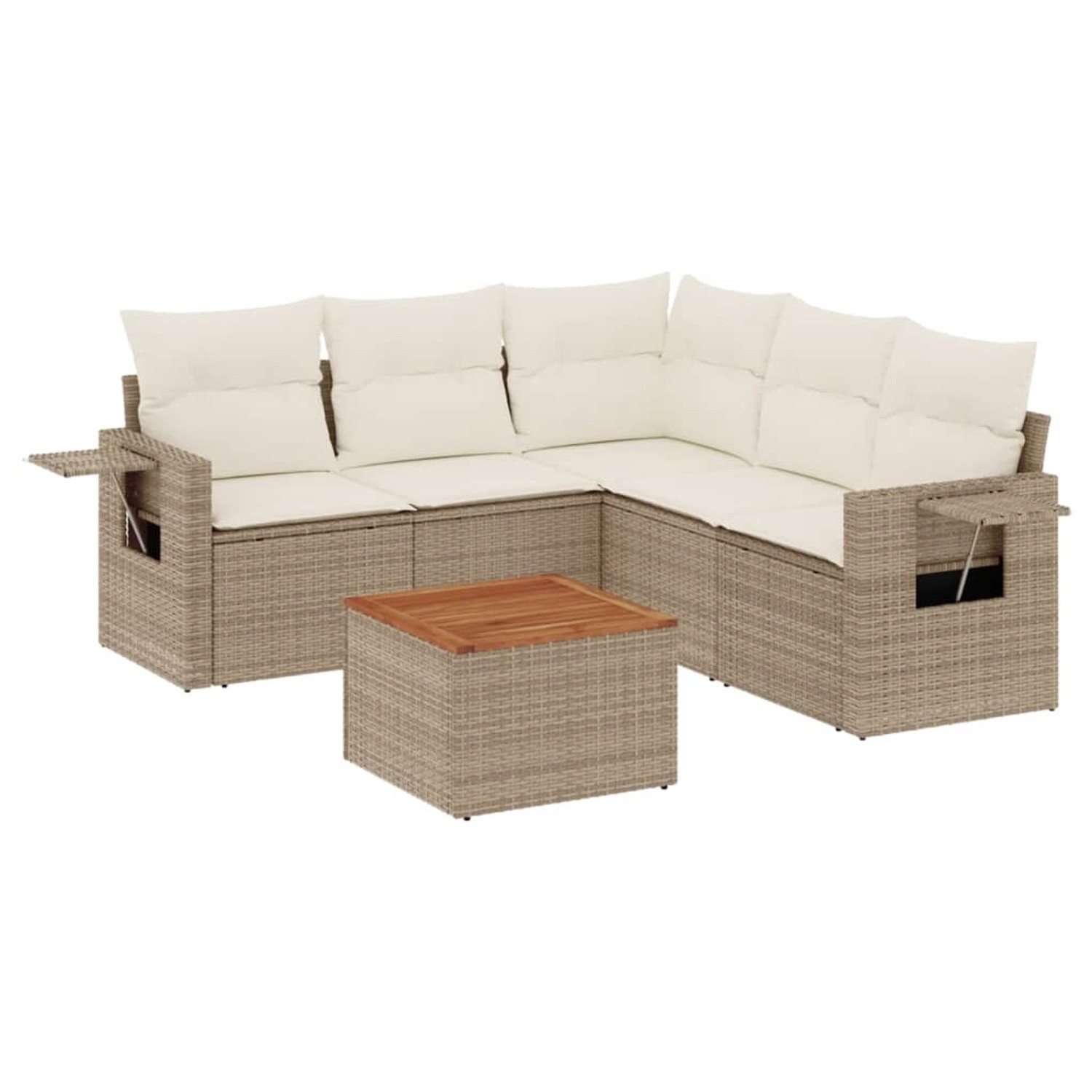 vidaXL 6-Tlg Garten-Sofagarnitur mit Kissen Beige Poly Rattan 3256891 günstig online kaufen