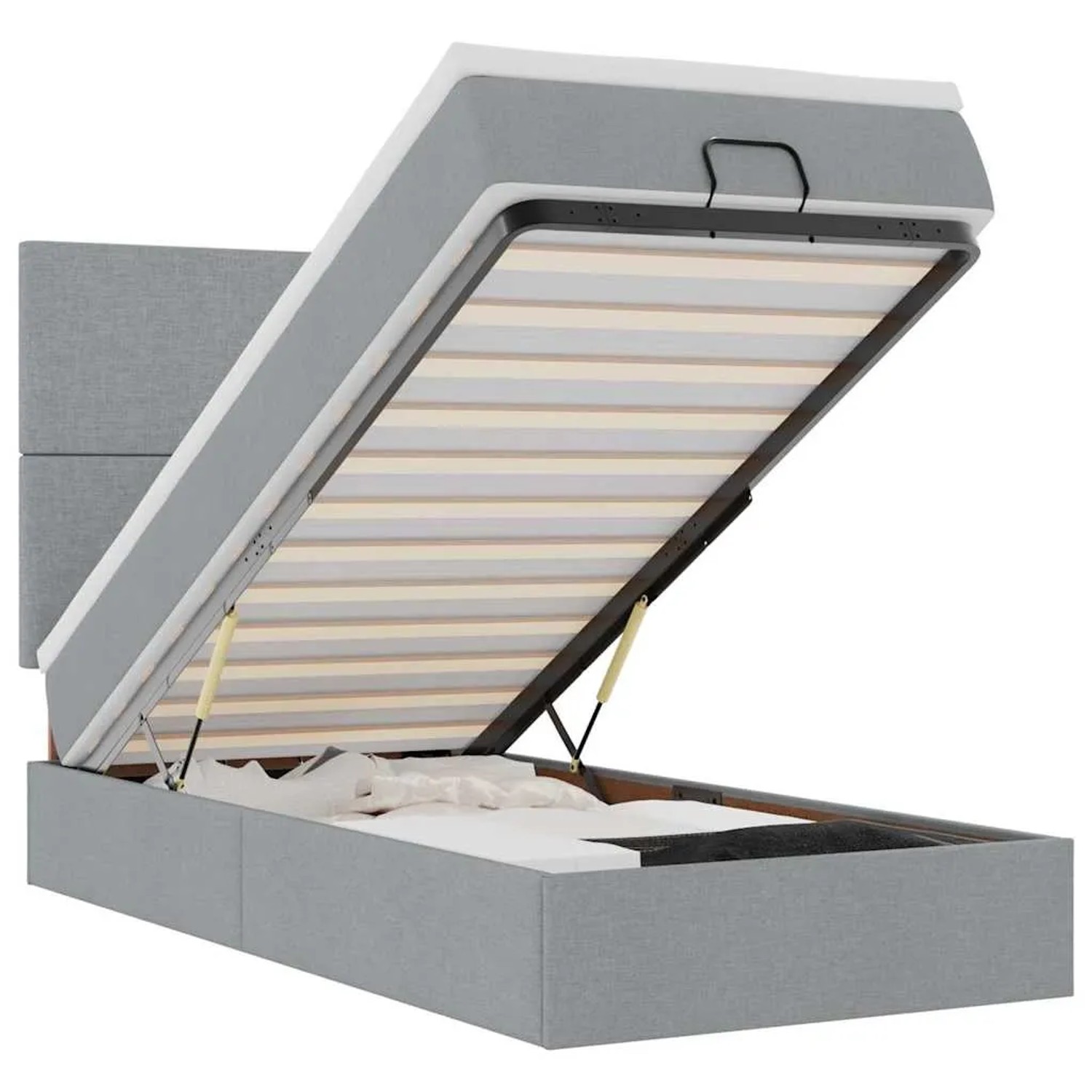 vidaXL Ottoman-Bett mit Matratze & LEDs Hellgrau 100x200 cm Stoff 3313899