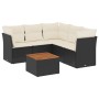 vidaXL Garten-Sofagarnitur, 6-teilig, schwarz, Poly Rattan mit Kissen. Gartenmöbel-Set mit Tisch und Ecksofa.