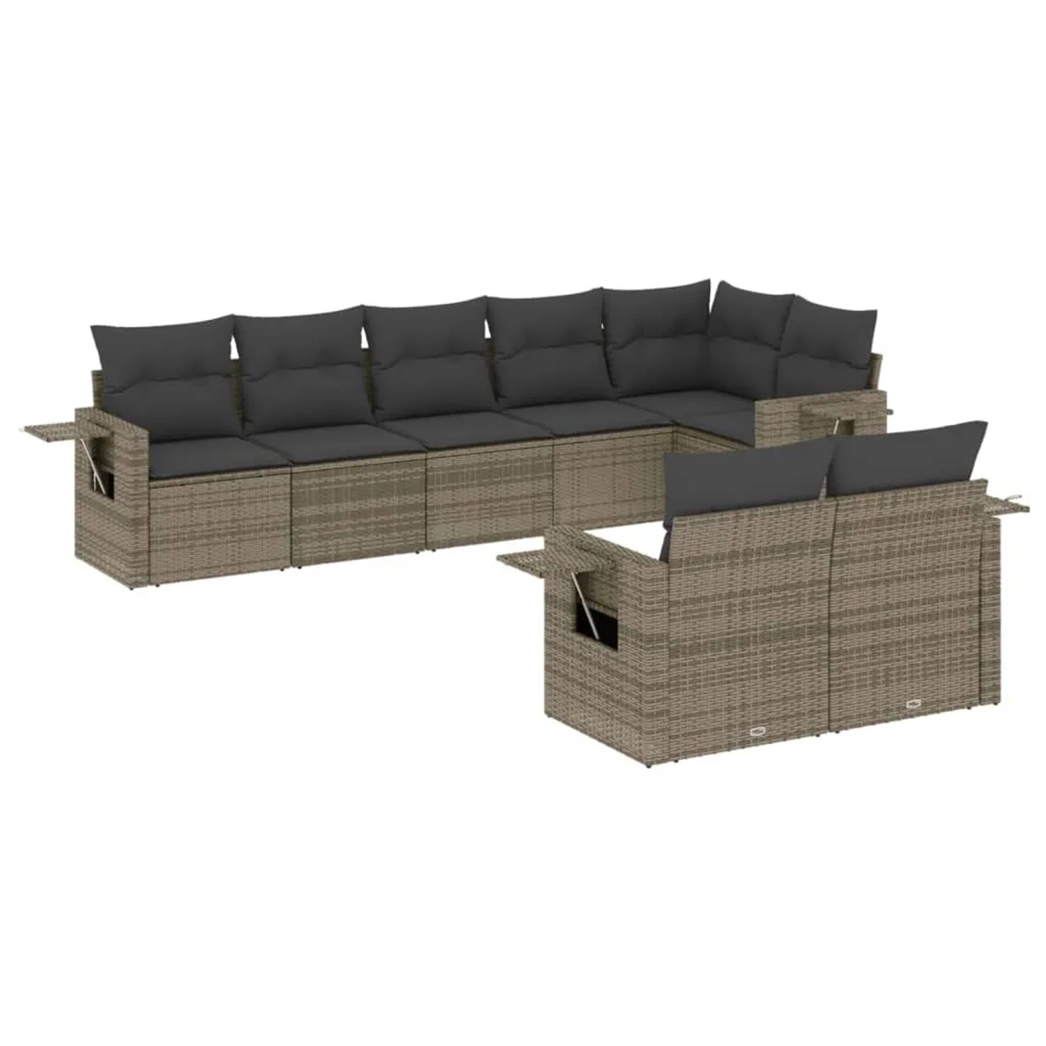 vidaXL 8-Tlg Garten-Sofagarnitur mit Kissen Grau Poly Rattan 3252757