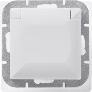 Reinweiße Jule Schutzkontakt-Steckdose mit Klappdeckel für Unterputzmontage.