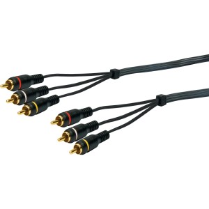 Schwaiger Video Anschlusskabel, 1,5 m, schwarz, mit farblich markierten Cinch-Steckern für Audio- und Videoübertragung.
