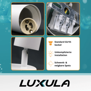 LUXULA LED Aufbauspot 2-Flammig GU10 Schwenkbar Deckenstrahler Deckenspot Akzentbeleuchtung Deckenlampe Aluminium Schwarz