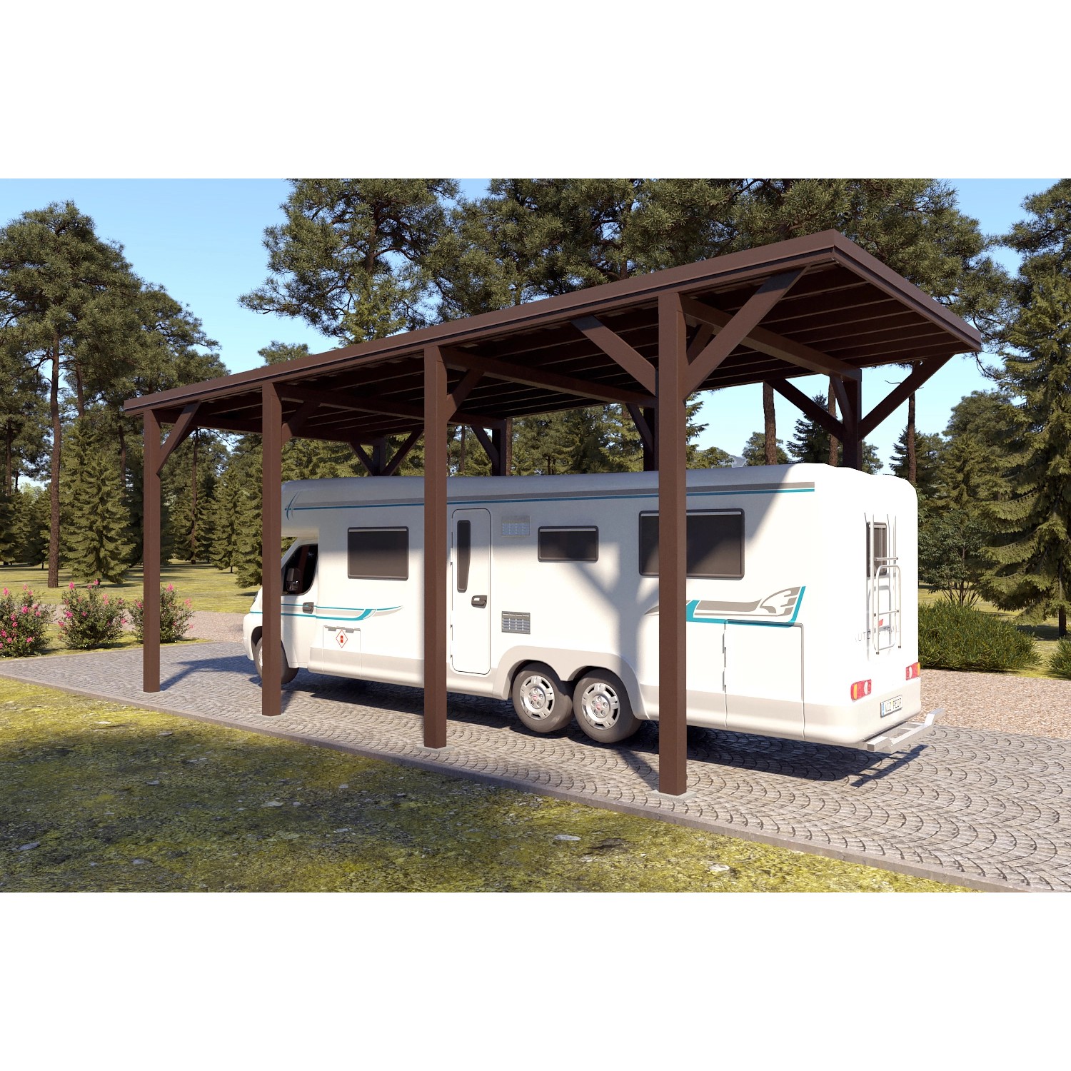 Holzbrüder Camping-Carport Ralf 32m² Graubraun-Dunkelbraun günstig online kaufen