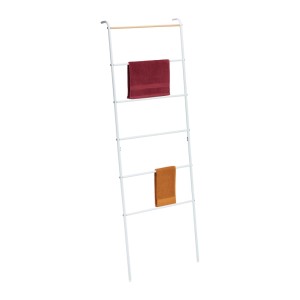 Relaxdays Handtuchleiter Metall Weiß mit 6 Sprossen und Kippschutz 160,5 cm x 55,5 cm x 10 cm 1,8 kg
