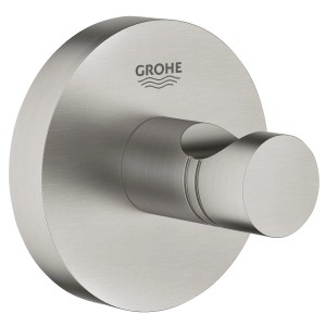 Grohe QuickFix Bademantelhaken Start in Supersteel, runder Wandhaken aus Metall.