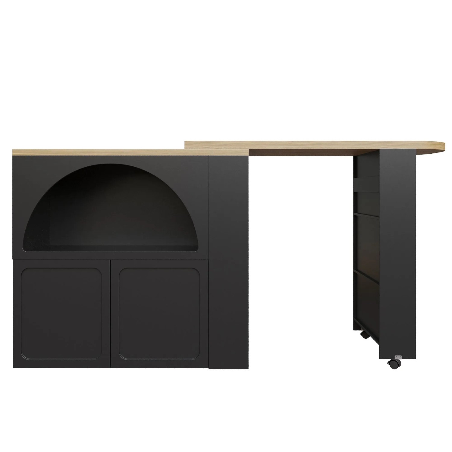 okwish Bartisch mit Ausziehbarem Stauraum LED Beleuchtung Küche 205 x 39 x 100 cm Schwarz