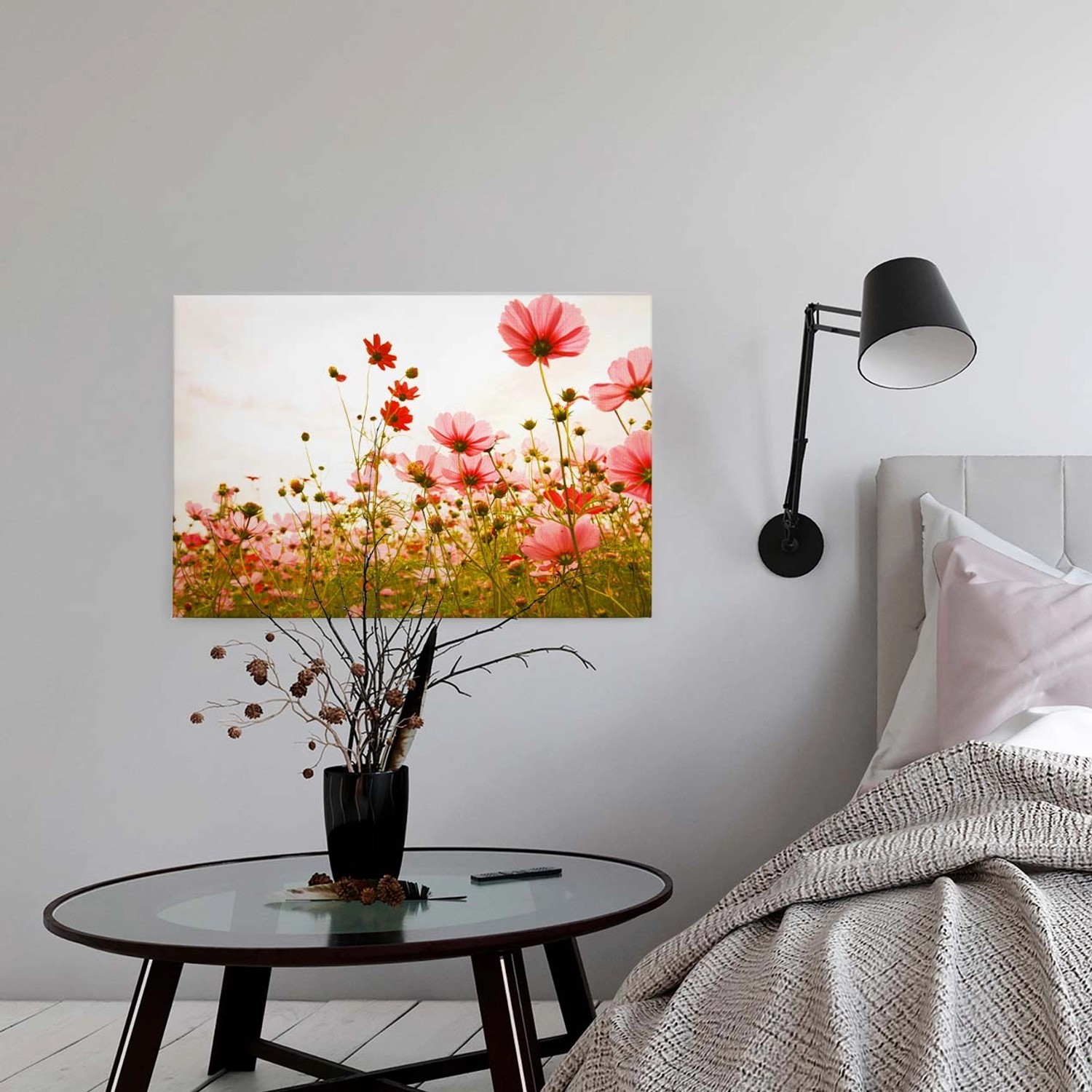 Bricoflor Blumenwiese Auf Leinwand Mit Keilrahmen Wandbild Mit Sommerblumen In Grün Und Rot Für Schlafzimmer Canvas Lein