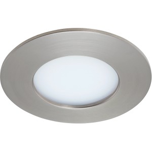 Runde LED-Einbauleuchte in Nickel matt, 8,5 cm Durchmesser. Ideal für Bad und Wohnraum.