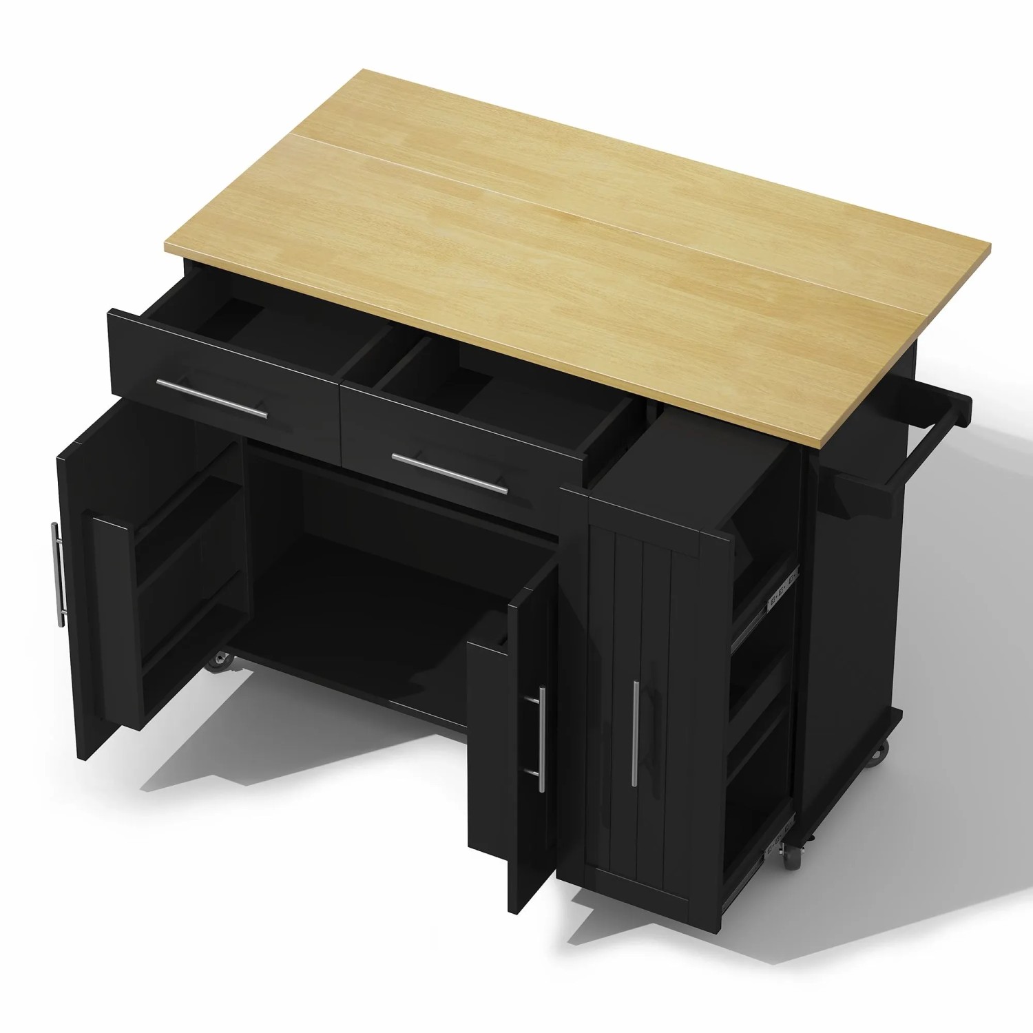 okwish Kücheninsel mit Klappbarer Arbeitsplatte Rollen Handtuchhalte 120x40x90cm Schwarz