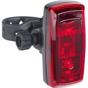 Rotes LED-Rücklicht aus dem 2-teiligen Fahrradleuchten-Set mit Halterung.