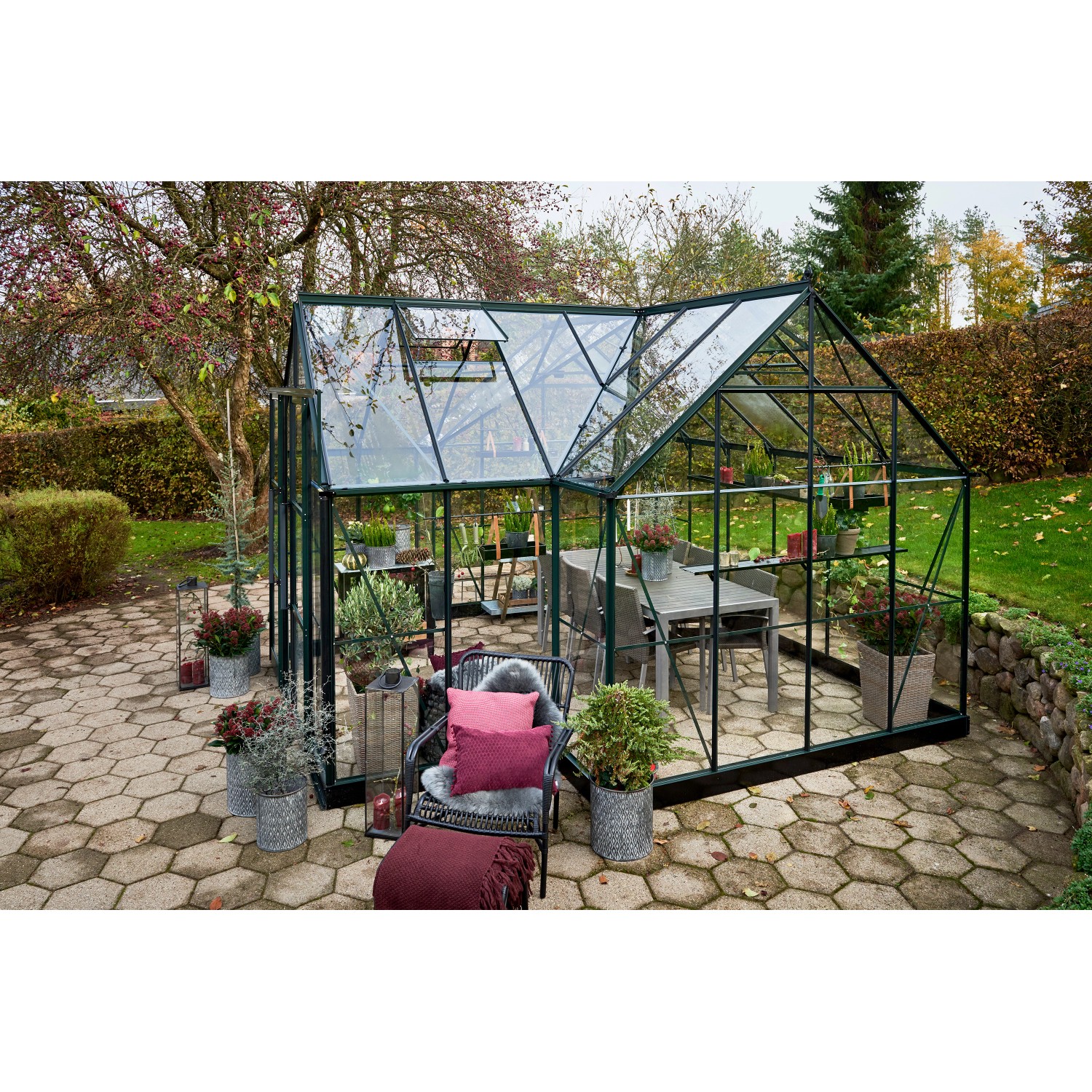 Halls Gewächshaus Garden Room 12,9 m² Grün mit 3 mm Sicherheitsglas