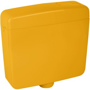 Aufputz-Spülkasten in Curry-Gelb mit Spül-Stopp-Funktion für Sanitärinstallation.