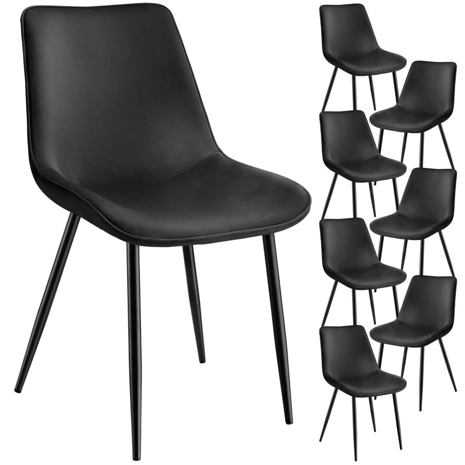 Tectake Set Stuhl Monroe Gepolstert  In Samtoptik Ergonomische Sitzschale 8Er Set 59 x 48 x 82 50 cm Schwarz