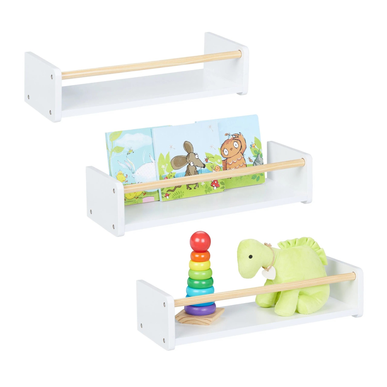 Relaxdays Kinderregal 3er Set MDF Kiefernholz Weiß Natur 12 cm x 50 cm x 18 cm
