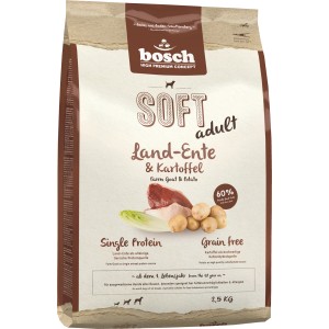 Bosch Pets Soft Ente Hunde-Trockenfutter, 2,5kg Packung für ausgewachsene Hunde.