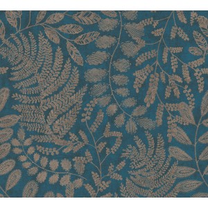 A.S. Création Vliestapete mit Blätter-Motiv in Blau und Gold.