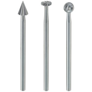 Proxxon Feinfräsersatz, 3-teilig, Wolfram-Vanadiumstahl, für Miniaturwerkzeuge: Kegel, Kugel, Rad.