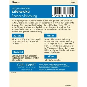 Pabst Keimkraft Edelwicke Spencer-Mischung Saatgut Packung. Blumensamen für duftende, farbenprächtige Kletterpflanzen.