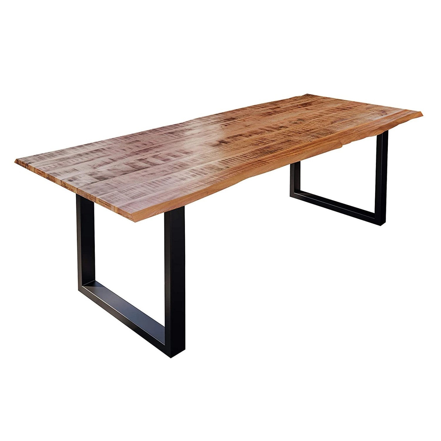 SAM Esstisch Baumkante Mango Natur, 240x100, schwarzes U-Gestell. Massiver Holztisch für Esszimmer.