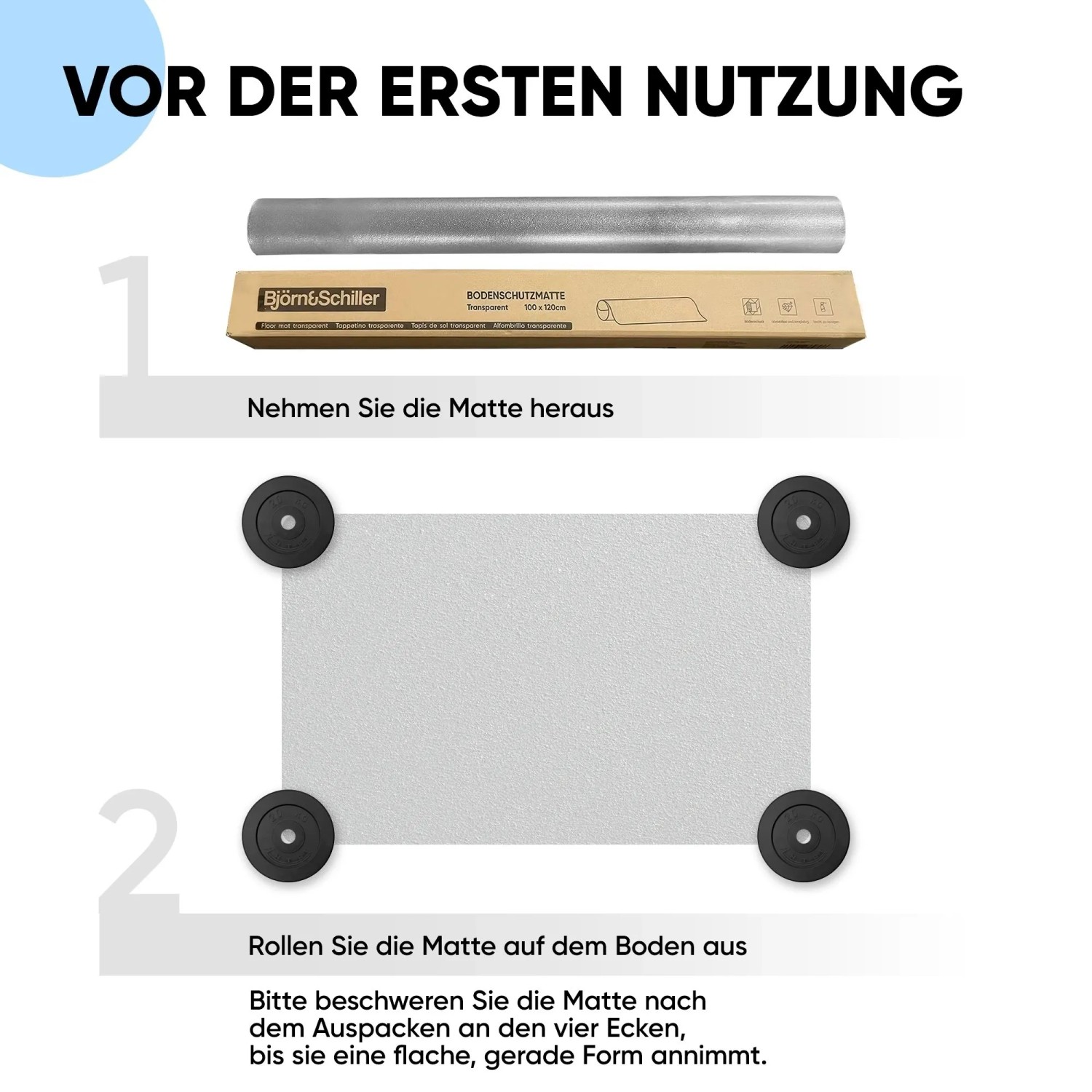 Björn&Schiller Bodenschutzmatte transparent, 100x120cm, Anwendungs-Hinweise.