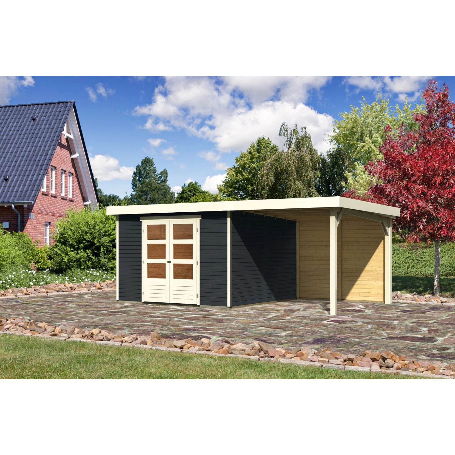 Karibu Gartenhaus Boras 6 Anthrazit 522 cm x 306 cm mit Anbaudach und Rückw günstig online kaufen