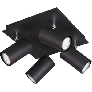 Schwarzer, matter 4-fach Strahler Marley für die Decke, Spots individuell einstellbar.