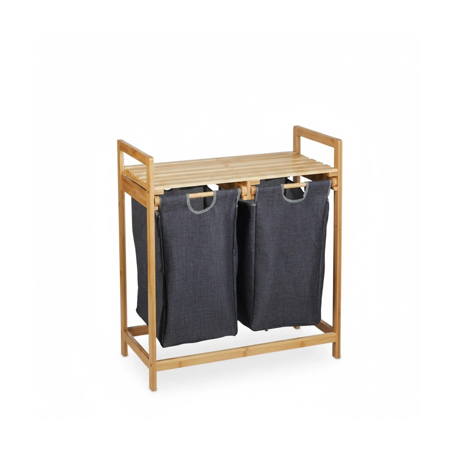 Relaxdays Wäschekorbregal Bambus Natur Grau mit 2 Fächern 73 cm x 64 cm x 33 cm